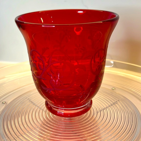 Etched Red Glass Unique! Decor glass container Hold a...